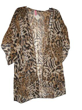 Juniors Plus Divine Doll Animal Print Open Front Chiffon Top, 2X NEW NWT